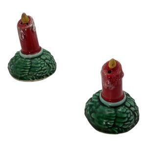 Vtg Christmas S/P Shakers Candle with Pine Cone Base 2.25 inches